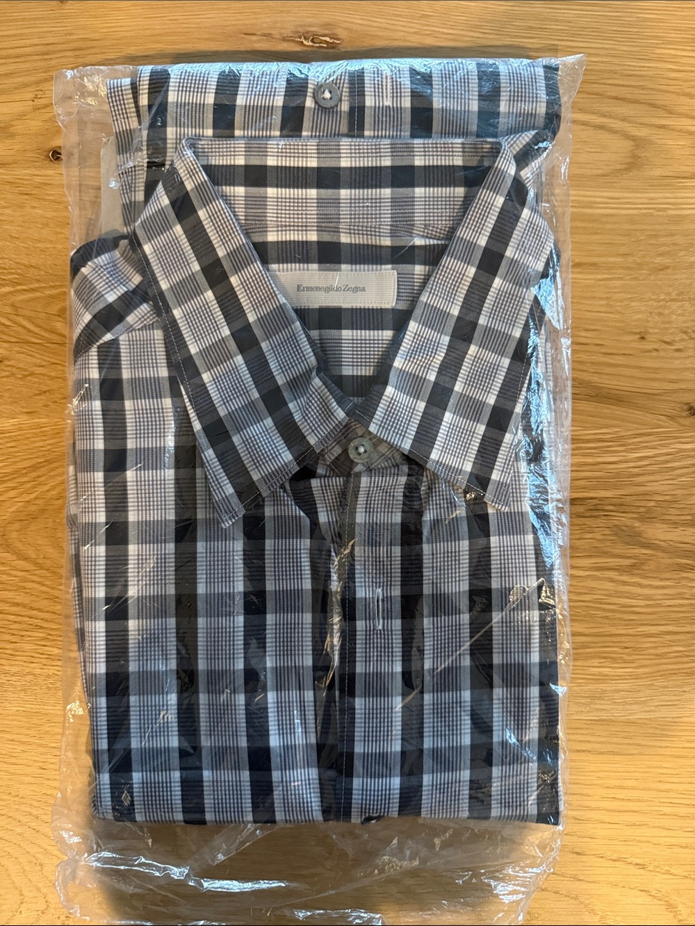NWT Ermenegildo Zegna Black and White Plaid Dress Shirt
